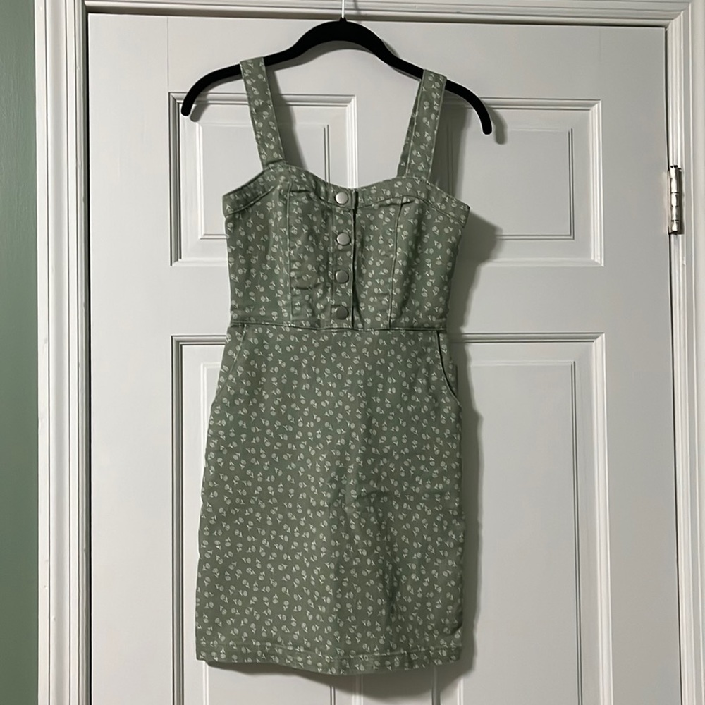 No Boundaries XS green floral overall dress fall cottagecore